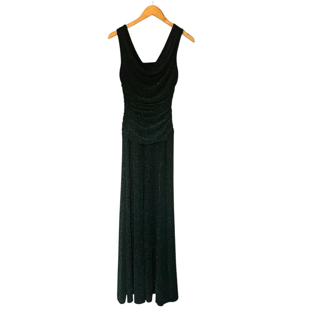 Nightway Glittery Cowl Neck Ruched Maxi Dress Size 6 Teal